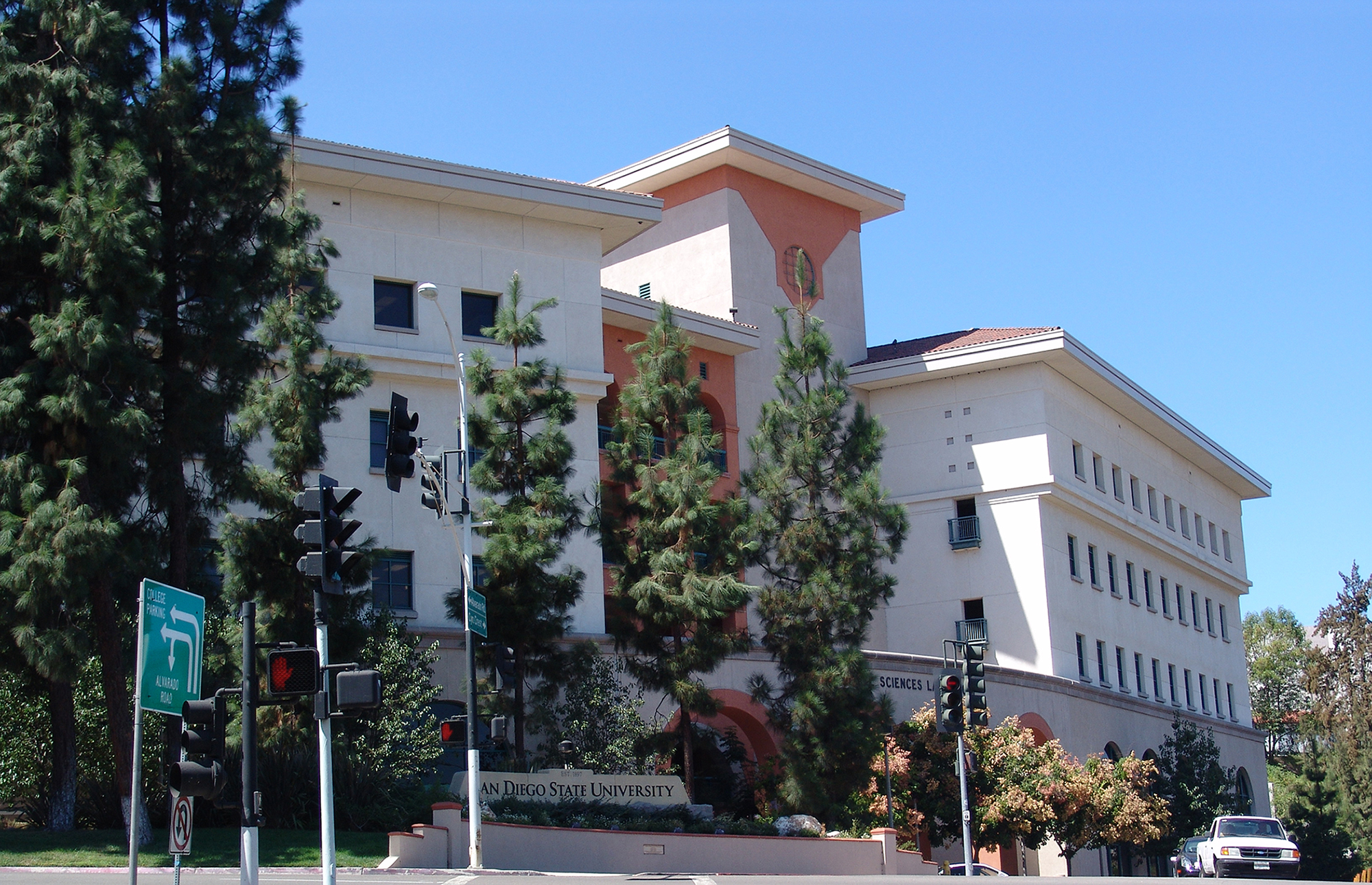 Building with orange details