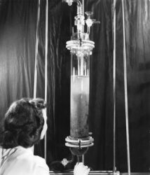 Betty Klaas working in her lab at Rohm & Haas Chemical Company in 1948