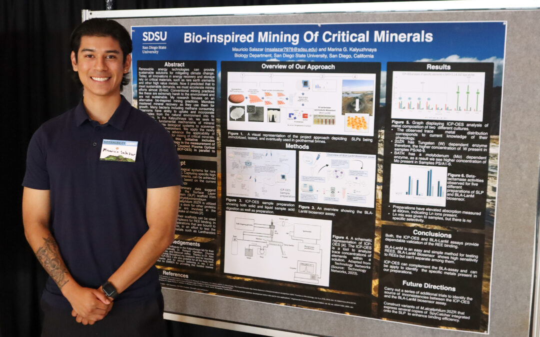 A student presents a research poster at the 2025 Sustainability Summit
